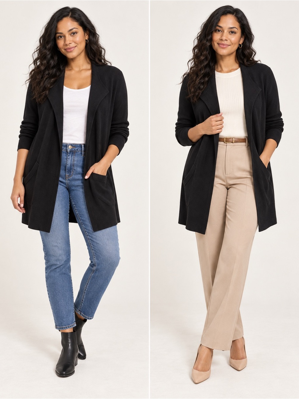 J. Crew Women’s Cardigan Sweater Open Front Black 100% Cotton Pockets Relaxed Md